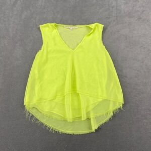 Rachel Roy Blouse Top Womens XS Neon Yellow V Neck Chiffon Layered Frayed Hem